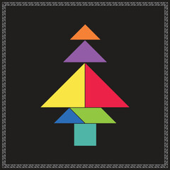 Tangram Puzzle Pine Vector Colorful Geometric Illustration