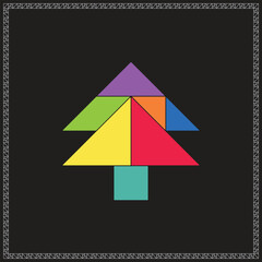 Tangram Puzzle Tree Vector Colorful Geometric Illustration