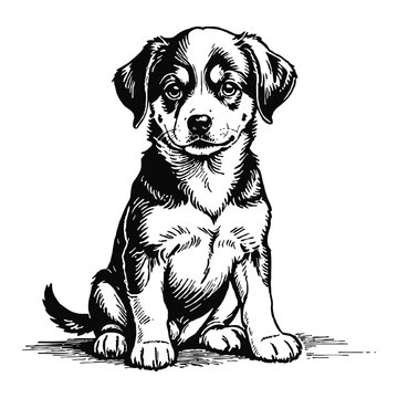 recommend clip art: Brauner Hund Dog Puppy Hand Drawn Engraved Ink Line Art Sketch Illustration