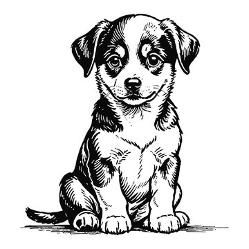 recommend clip art: Brauner Hund Dog Puppy Hand Drawn Engraved Ink Line Art Sketch Illustration