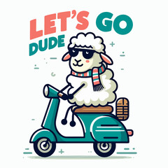 cool sheep vector riding a scooter t-shirt art design