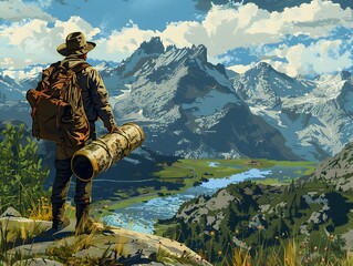 A lone hiker pauses on a mountain trail to admire a breathtaking natural landscape sculpted by time