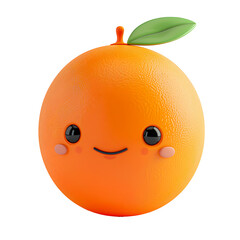 3D icon Orange Fruits art toy Isolated on transparent background, clay material, character, minimal, simple,colored, octane render,cute, PNG cut out.