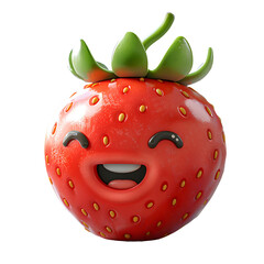 Obraz premium 3D mini minimalist comical and happy emoji icon strawberry Isolated on transparent background, with realistic scenery, bright colors, minimalist grid, unique, thick paint, PNG cut out.