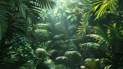 Fototapeta premium A lush green jungle with many trees and plants