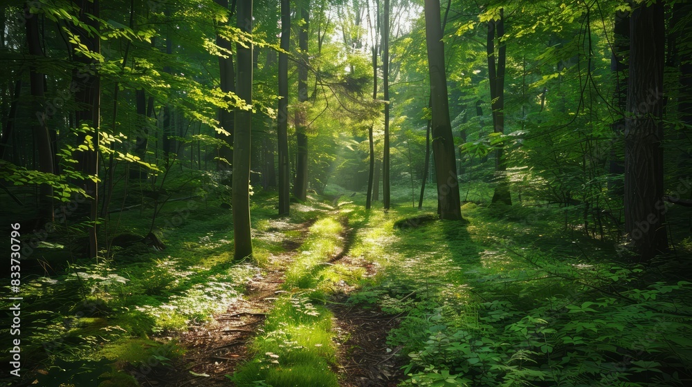 Poster A forest with a path through it