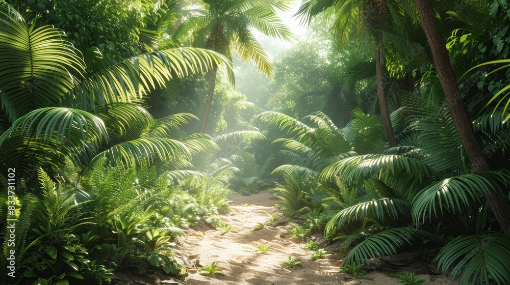 Poster A lush jungle with a path through it