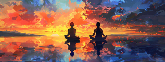 Fototapeta premium Serene Meditation with Sunset Background