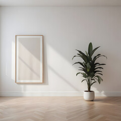 An empty livingroom with plants windows carpet Augmented reality mockup pattern frame