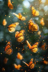 Breathtaking photograph of a mesmerizing swarm of monarch butterflies during their annual migration, with delicate wing patterns and a sense of enchanting movement, showcasing the awe-inspiring