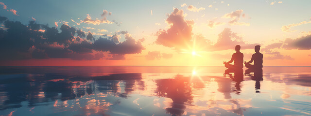 Fototapeta premium Serene Meditation with Sunset Background
