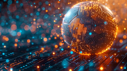 Abstract image presenting a soccer ball with digital analytics interface, symbolizing online sports betting and data analysis
