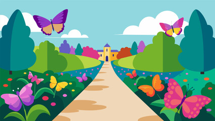 Obraz premium Vibrant butterfly bushes line the pathways of the church grounds attracting a flurry of colorful winged creatures thanks to the hard work of. Vector illustration