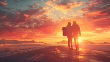 Emotional Moment: Lovers Reuniting in a Romantic Getaway   Symbolizing Passion, Joy, and Love. Ideal for Romantic and Travel Ads. Photo Stock Concept.