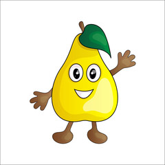 Cute cartoon smiling pear. Fruit on a white background.