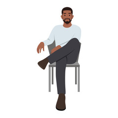 Young bearded man Siting on the chair. Flat vector illustration isolated on white background