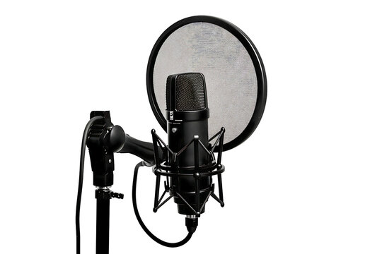 Professional black mic stand and pop filter on transparent background - Powered by Adobe