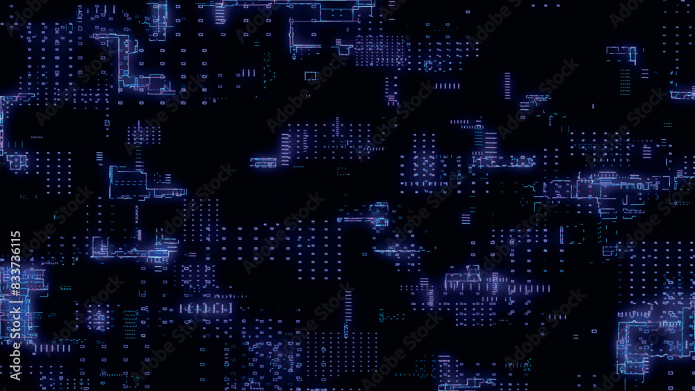 Poster printed circuit board. visualization of advanced technology concept: pcb processor microchip, digiti