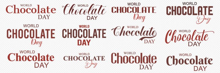Chocolate Day text, World Chocolate Day, calligraphy, World Chocolate Day typography, Happy Chocolate Day, Vector. illustration, Chocolate Day, banner, label, lettering.  text, World, day, Chocolate, 