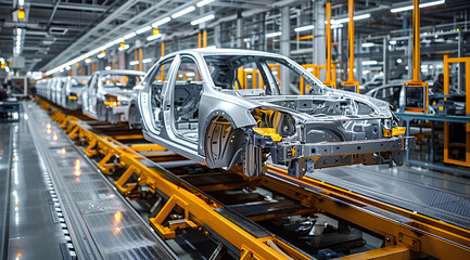 Fototapeta premium Car assembly line in a modern factory, vehicle manufacturing industry production hd 