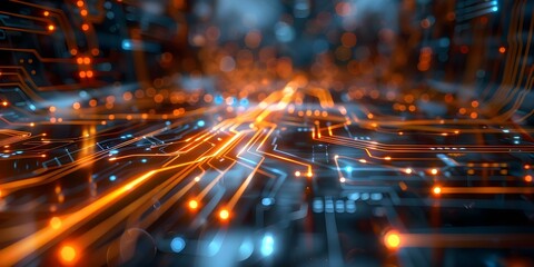 Futuristic Closeup: Neon Circuit Board Featuring Advanced AI Technology and Processor. Concept Technology, Futuristic, Closeup, Neon, AI