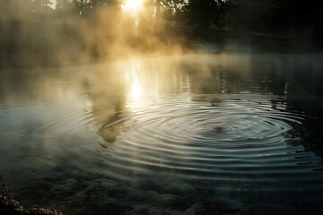The swirling patterns of mist over a hot spring in early morning