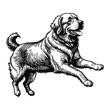 recommend clip art: Newfoundland Dog Hand Drawn Engraved Ink Line Art Sketch Illustration