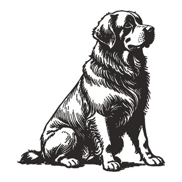recommend clip art: Newfoundland Dog Hand Drawn Engraved Ink Line Art Sketch Illustration