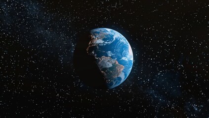 Hyper-Realistic Blue Earth  Centered in Black Space, Surrounded by Stars.