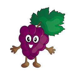 Cute cartoon smiling grape. Fruit on a white background.