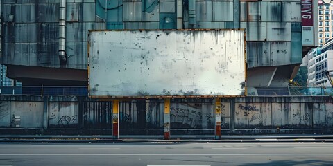 Gritty urban backdrop with blank advertising billboard. Concept Gritty Urban, Advertising Billboard, Cityscape, Street Photography