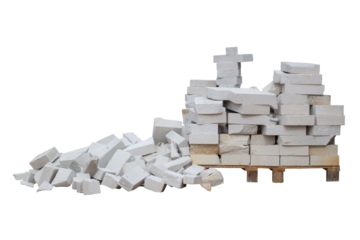 Pile of Lightweight Concrete in construction site isolated on white background included clipping path.