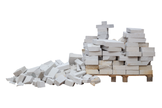 Pile of Lightweight Concrete in construction site isolated on white background included clipping path.