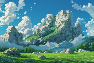 Rolling hills with mountain horizon