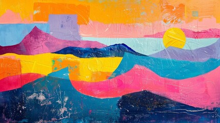 Abstract Seascape, A seascape with abstract shapes and vibrant colors