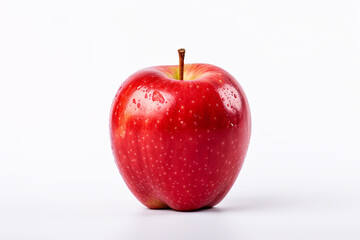 Single shiny red apple fruit on white background
