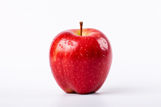 Single shiny red apple fruit on white background