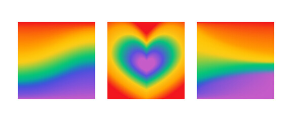 Set of blank square template media social post LGBT pride blurred rainbow.Vector stock illustration.