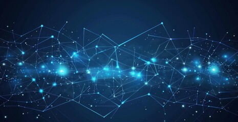 Abstract Digital Technology Background with Glowing Connections and Stars on Dark Blue Background. AI Digital Technology Concept with Simple Lines 
