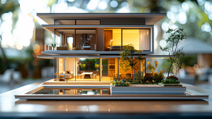Photo realistic realtor showcasing mockup house for sale during home tour, focusing on layout and architectural design. Ideal for real estate  marketing ads.