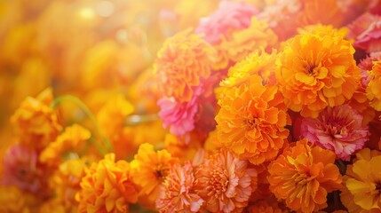 Bright marigold, emphasizing its vibrant hues focus on celebration vibrant Overlay festival backdrop