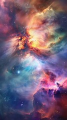 Obraz premium Ethereal nebula in a spectrum of colors, with a galaxy core radiating soft, ambient light