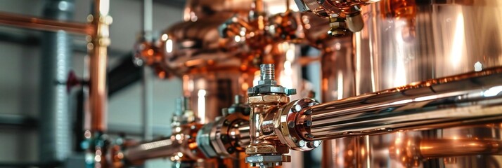 Stock Photo of Plumbing Service: Copper Pipeline in Boiler Room