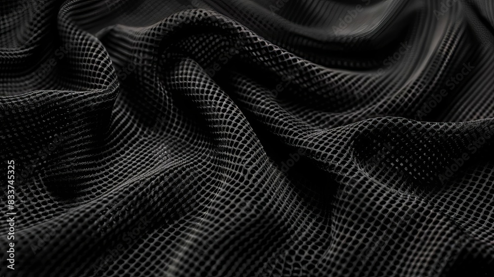 Wall mural black jersey mesh fabric texture background abstract sports clothing material closeup photography - Wall murals