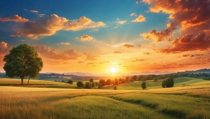 Fototapeta premium sunset in the field