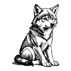 Fototapeta premium Baby Wolf Hand Drawn Engraved Ink Line Art Sketch Illustration