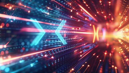 Obraz premium A blurry image of a blue and red arrow with numbers on it by AI generated image