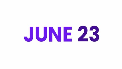 23rd June calendar icon animation. Alpha matte with transparent background 4K resolution.