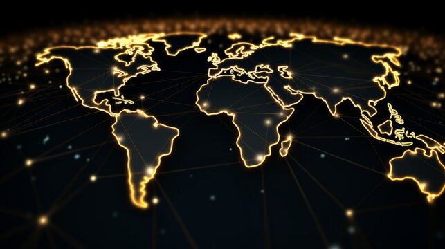 network map on a sophisticated black background, representing global financial networks, ideal for international banking services