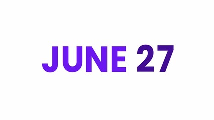 27th June calendar icon animation. Alpha matte with transparent background 4K resolution.